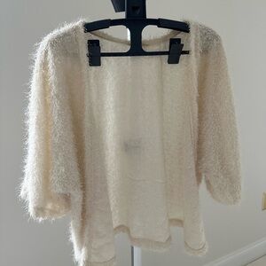 KOTON fuzzy open front cardigan in white/cream